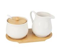 Ceramic Sugar and Creamer Set, Sugar Bowl with lid,4 Piece Set with Lid Spoon Base,267ml Breakfast Tea and Coffee Service,Coffee Serving Set Wedding Gift,Microwave and Dishwasher Safe (White)