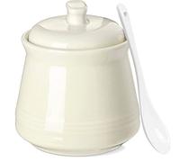 Ceramic Sugar Bowl with Lid and Spoon, 12oz Farmhouse Sugar Jar, Porcelain Sugar Container for Coffee Bar, Kitchen Countertop, Turquoise Sugar Holder Sugar Pot for Salt Creamer, Dishwasher Safe, Cream