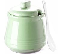 Ceramic Sugar Bowl with Lid and Spoon, 12oz Farmhouse Sugar Jar, Porcelain Sugar Container for Coffee Bar, Kitchen Countertop, Turquoise Sugar Holder Sugar Pot for Salt Creamer, Dishwasher Safe, Green
