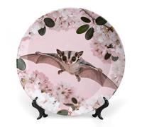 Ceramic Sugar Glider over Cherry Blossoms Decorative Plate for Wall Hanging 10inch Large Bone China Dinner Plates with Display Stand Porcelain Art Dish for Home Kitchen Office Wedding Gift Farmhouse D