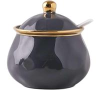 Ceramic Sugar Pot，European Style Sugar Bowl with Ceramic Spoon, Sugar Container, Sugar Bowls for Countertop, Salt Container with Spoon-White-580ml/20.4oz ( Color : Dark Grey , Size : 580ml/20.4oz )