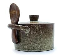 Ceramic Sugar & Salt Jars with Lids and Spoons | 8oz Countertop Seasoning Jars | Sugar Bowl & Salt Cellar Storage Jars | Sugar Bowl with Lid Set Includes Wooden Spoon | Kitchen Coffee Bar (clay)