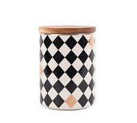 Ceramic Sugar Storage Jar, Sugar Salt Pot, Sugar Bowl with Lid, Ceramic Flour and Sugar Airtight Food Storage Containers for Kitchen,Black Canisters Sets for The Kitchen Countertop-Diamond mid jar ( C