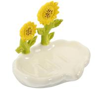 Ceramic Sunflower Soap Dish with Drainage, White Flower Holder | Modern Countertop Design, Keeps Bars Dry, Stable Placement for Home Sinks and Guest Bathrooms