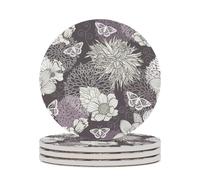 Ceramic Table Coasters Set of 4,Butterfly Flower Absorbent Drink Coaster Heat-Resistant Coasters with Cork Base for Home Decor House Warming Gifts Office