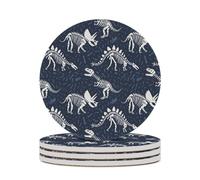 Ceramic Table Coasters Set of 4,Dinosaur Skulls Absorbent Drink Coaster Heat-Resistant Coasters with Cork Base for Home Decor House Warming Gifts Office