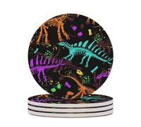 Ceramic Table Coasters Set of 4,Dinosaur Skulls Colorful Absorbent Drink Coaster Heat-Resistant Coasters with Cork Base for Home Decor House Warming Gifts Office