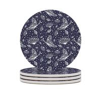 Ceramic Table Coasters Set of 4,Flowers And Butterfly Absorbent Drink Coaster Heat-Resistant Coasters with Cork Base for Home Decor House Warming Gifts Office