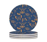 Ceramic Table Coasters Set of 4,Flying Butterfly Blue Absorbent Drink Coaster Heat-Resistant Coasters with Cork Base for Home Decor House Warming Gifts Office