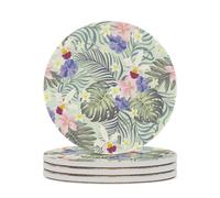 Ceramic Table Coasters Set of 4,Orchid Flower with Tropical Palm Leaf Absorbent Drink Coaster Heat-Resistant Coasters with Cork Base for Home Decor House Warming Gifts Office