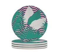 Ceramic Table Coasters Set of 4,Palm Leaf Tropical Absorbent Drink Coaster Heat-Resistant Coasters with Cork Base for Home Decor House Warming Gifts Office