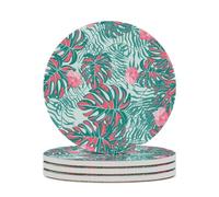 Ceramic Table Coasters Set of 4,Tropical Exotic Palm Leaves Absorbent Drink Coaster Heat-Resistant Coasters with Cork Base for Home Decor House Warming Gifts Office