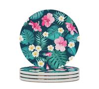 Ceramic Table Coasters Set of 4,Tropical Palm Tree with Flowers Absorbent Drink Coaster Heat-Resistant Coasters with Cork Base for Home Decor House Warming Gifts Office