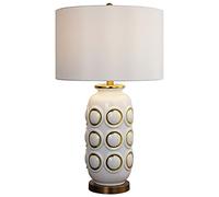 Ceramic Table Lamp Amen Country Style European Inspired Bedside Light with White Fabric Drum Shade Decorative Desk Lighting for Bedroom Living Room Home Decor
