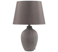 Retro Ceramic Table Lamp with Linen Empire Shade Brown Bedside Light Fergus