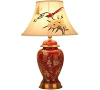 Ceramic Table Lamp, Chinese-Style Embroidered Lampshade, Large Decorative Lamp for Bedroom, Living Room, Wedding, and Table Lighting