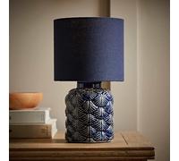 ValueLights Priyah Fabric Shade Navy Ceramic Scallop LED Table Lamp - Size: 25.5 x 15 x 15cm - Blue - Wilko