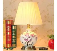 Ceramic Table Lamp with Pleated Cloth Lampshade, Chinese Style Painted Flower and Bird Design, Perfect for Living Room, Bedroom, and Bedside Decoration