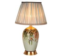 Ceramic Table Lamps Chinese Hand-Painted Flowers and Birds Led Table Lamp American Classic Yellow Fabric Lampshade Desk Nightstand Beside Lamp/36 * 61Cm