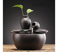 Ceramic Tabletop Fountain for Indoor and Home Decoration Table Desk Office Patio (Ceramic Pot Fountain) (Black)