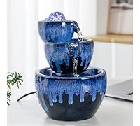 Ceramic Tabletop Fountain with Ball for Indoor Table Desk Office Home Decoration (Blue)