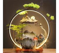 Ceramic Tabletop Zen Water Fountain with LED Light - Mountain Design with Buddha Statue and Mist Feature for Home Office Decoration(A Large)