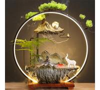 Ceramic Tabletop Zen Water Fountain with LED Light - Mountain Design with Buddha Statue and Mist Feature for Home Office Decoration(C Extra-Large)