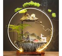 Ceramic Tabletop Zen Water Fountain with LED Light - Mountain Design with Buddha Statue and Mist Feature for Home Office Decoration(D Extra-Large)