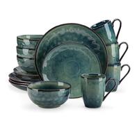 Ceramic Tableware Set 16/32/48-Piece Starry Green Dinner Red Set Kiln Change Glaze Tableware with Plate,Dessert,Bowl,Mug(16-PCS Green)