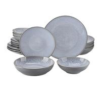 Ceramic Tableware Set 16/32 Piece Embossed Stoneware Tableware Set with 4PCS Dinner/Dessert Plate/Soup Bowl/Mug Service for 4/8/12 Person(32 PCS)