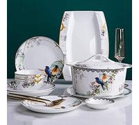 Ceramic Tableware Set, 48 Pieces Of Household Tableware, Flower And Bird Gold-rimmed Bone China, Banquet Gift Tableware, Nano Self-cleaning Glaze Tableware