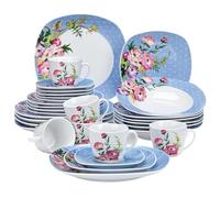 Ceramic Tableware Set Blue Flower 30 Piece Porcelain Ceramic Kitchen Tableware Set with Dinner,Dessert,Soup Plate,Cup and Saucer for 6/12
