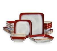 Ceramic Tableware Set Dinner Set Green Square Kiln Change Glaze Tableware 16 Piece Kitchen Dinnerware Ceramic Crockery for 4 Person(RED-16-PIECE)