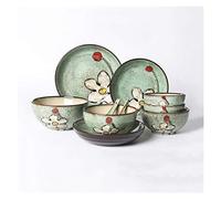 Ceramic Tableware Set, Underglaze Colored Dinner Plates, Microwave, Dishwasher And Oven Safe, 10 Pieces Of Tableware For 2 People (Blue,green,pink,red)