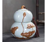 Ceramic Tea Bag Canister, Gourd-Shaped Sugar Jar, Snack Candy Storage Jar for Living Room, Coffee Bean Storage, Ideal Kitchen Organizer, 9.5-inch Tall