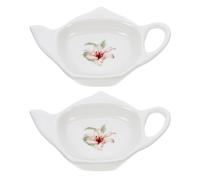 Ceramic Tea Bag Holder Coasters 2 Pack Teapot Shaped Plates | Simple Pattern, Smooth Edges, Clean Resting Spot for Tea Time, Meeting Rooms, Teaspoons and Bags