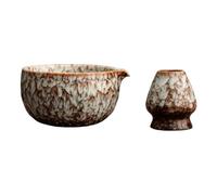 Ceramic Tea Bowl Holder Ceremony Set with Curved Reactive Glaze Finish for Whisk Storage Ritual Presentation Tea Bowl Set Ceramic Whisk Holder Chasen Stand Ceremony Ware Pouring Lip Home Table