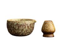 Ceramic Tea Bowl Holder Ceremony Set with Curved Reactive Glaze Finish for Whisk Storage Ritual Presentation Tea Bowl Set Ceramic Whisk Holder Chasen Stand Ceremony Ware Pouring Lip Home Table