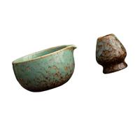 Ceramic Tea Bowl Holder Ceremony Set with Curved Reactive Glaze Finish for Whisk Storage Ritual Presentation Tea Bowl Set Ceramic Whisk Holder Chasen Stand Ceremony Ware Pouring Lip Home Table