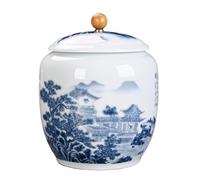 Ceramic Tea Caddy Ceramic Tea Caddy With Large Capacity, Landscape Blue And White Porcelain Tea Box, Pu'er Black Tea Universal Sealed Multifunctional Storage Jar Tea Canister(A)