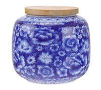 Ceramic Tea Canister with Airtight Wood Lid Vintage Chinese Style Tea Storage Jars Traditional Tins Cans 230ML for Kitchen Spice Coffee Condiment Blue