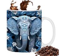 Ceramic Tea Cup - 350ml Elephant Design Mug, Large Capacity Large Tea | Coffee Cup for Soup, Multi-Purpose Mug, Spatial Design Elephant Print Tea Mug for Whiskey Beer Juice Water Wine