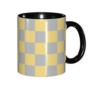 Ceramic Tea Cup Dusky Citron and Cool Gray Checkered Large Handle Birthday Coffee Mug Glossy Finish Kitchen Print Mug 11Oz