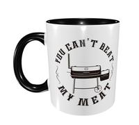 Ceramic Tea Cup Funny BBQ Pit Reverse Flow You Can't Beat My Meat Glossy Finish Cafe Coffee Mug Large Handle Office Print Mug 11Oz