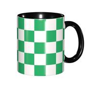 Ceramic Tea Cup Island Green and White Checkered Fade-Resistant Kitchen Coffee Mug Exquisite Office Print Mug 11Oz