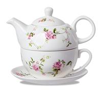 Ceramic Tea for One Set, Prefdo 16 OZ Teapot and 12 OZ Cup with Saucer, British Floral Style Serving Set for Afternoon Tea, Gift Package