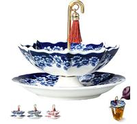 Ceramic Tea Infuser Set, Umbrella Loose Leaf Tea Strainer with Drip Tray Stand, Dishwasher Safe Cute Tea Filter for Loose Tea, Herbal & Fruit Tea, Elegant Gift for Tea Lovers(Blue and White Porcelain)