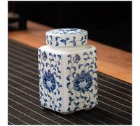 Ceramic Tea Jar With Lid, Porcelain Blue and White Vintage Chinese Style Storage Jars Tea Tins Cans Canister T-ea Caddy Coffee Bean Storage Jar 200ml for Kitchen Coffee Spices Sugar (Style A)