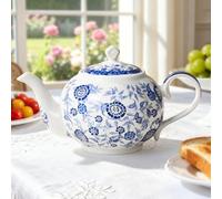 Ceramic Tea Pot with Strainer - 32 oz Porcelain Teapot Blue and White Tea Pot for Loose Tea Leaves, Elegant Tea Pot Ceramic Chinese Teapot with Leak-Proof Lid, Gift for Tea Party, Mother's Day