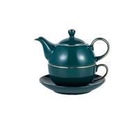 Ceramic Tea Set for One, Malachite Green Teapot, with Cup and Saucer for Adults and Men